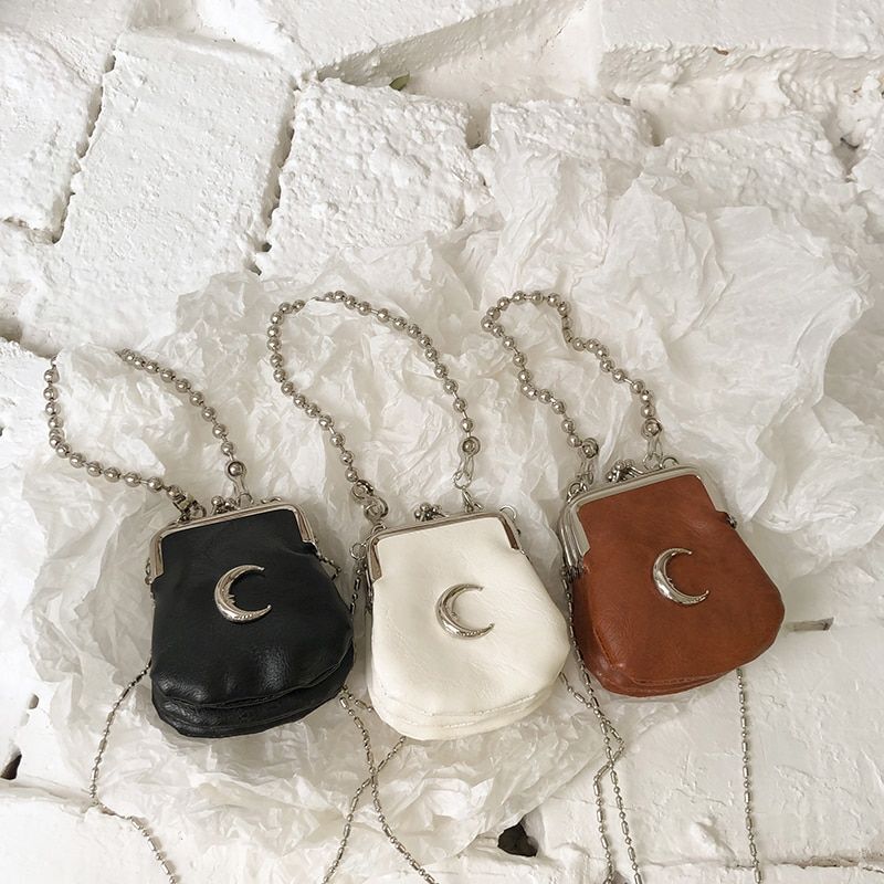 Synthetic Leather Moon Shape Shoulder Bag Shell Retro Design Mini Purse 9*10*4CM