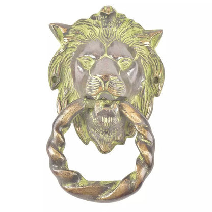 Antique Look Brass Lion Head Green Patina Door Knocker Door Bell Home Decor