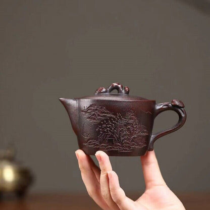 China Tea Pot Hand Carved Real Yixing Zisha Clay Pot 240ml Kungfu Pot On Sales