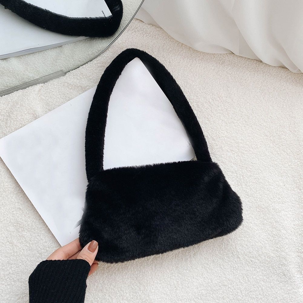 Fluffy Shoulder Bag Vintage Underarm Pouch Square Travelling Purse 22*14*7CM 1PC