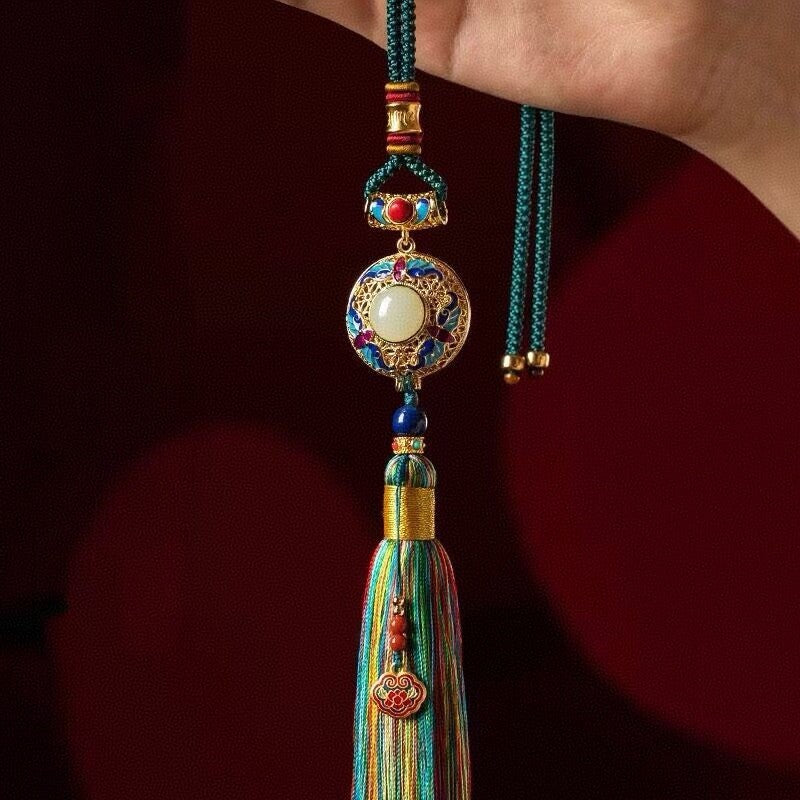 Copper Gold-plated Gau Box Car Pendant Enamel Tassel Rearview Mirror Charm