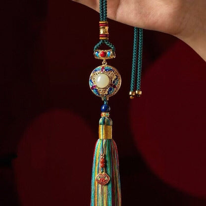 Copper Gold-plated Gau Box Car Pendant Enamel Tassel Rearview Mirror Charm