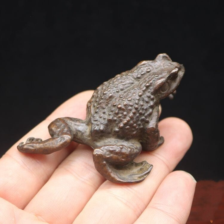 Brass Frog Statue Garden River Home Ornament Small Wealthy Tea Pet Mascot Animal
