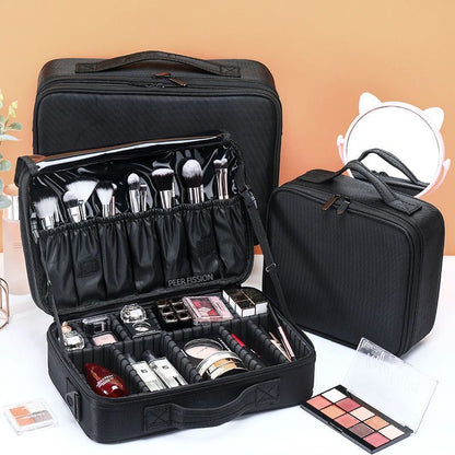 Oxford Cloth Makeup Bag Large Compartments Women Travel Cosmetic Case Zipper 1PC