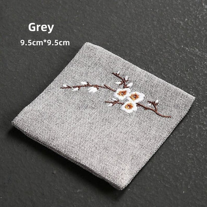 Embroidered Plum Blossom Cotton Tea Coasters|Tea Accessories