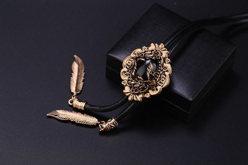 Men Bolo Tie Polyester Semi Precious Stone Pendant Suit Shirt Collar Accessories