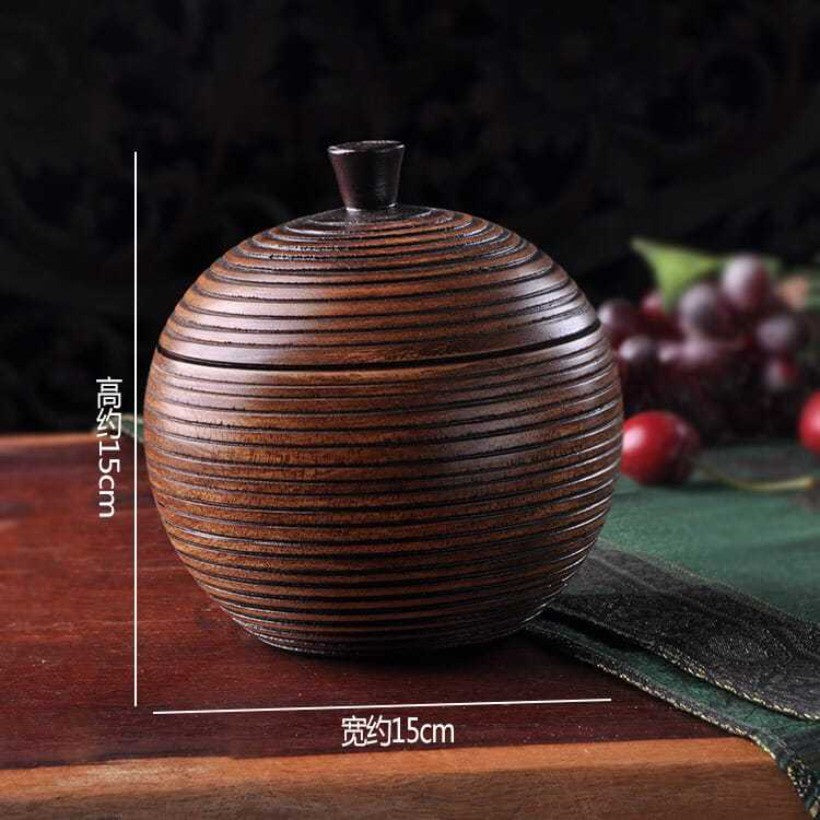 Solid Wood Carved Storage Jar 15cm Vintage Tea Nut Go Game Box with Lid