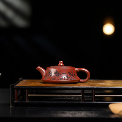Hand Carved Real Yixing Zisha Dahongpao Clay Tea Pot Bird Branch Engraved 130ml