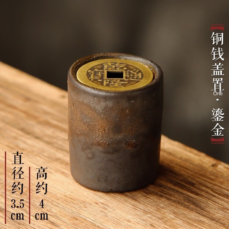 1pc Ceramic Copper Coin Cover Purple Clay Pot Cover Holder Kung Fu Tea Utensils