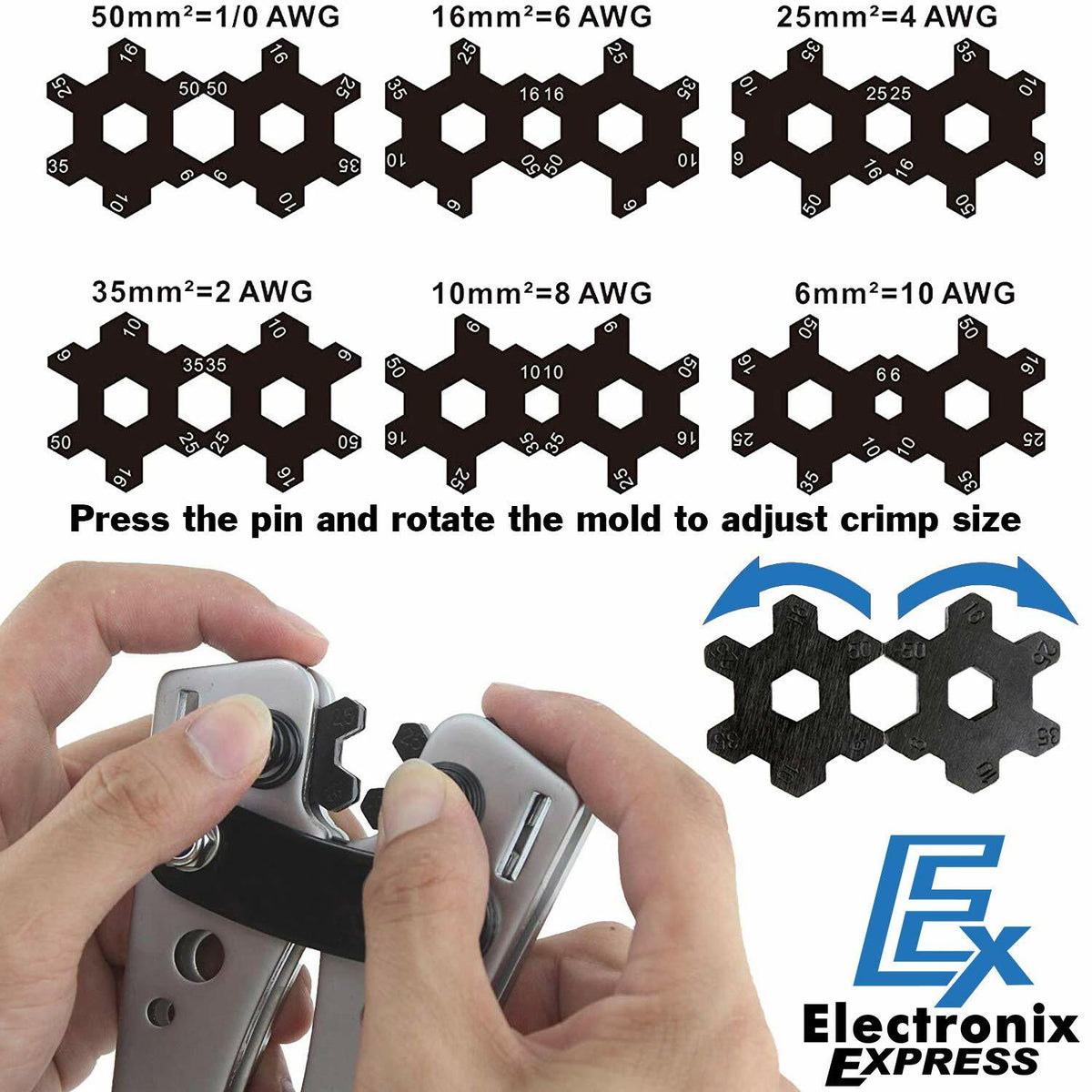 Wire Crimper and Cable Cutter for 0, 1, 2, 4, 6, 8, 10 AWG - Cable Lug Crimping