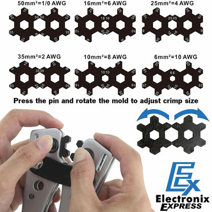 Wire Crimper and Cable Cutter for 0, 1, 2, 4, 6, 8, 10 AWG - Cable Lug Crimping