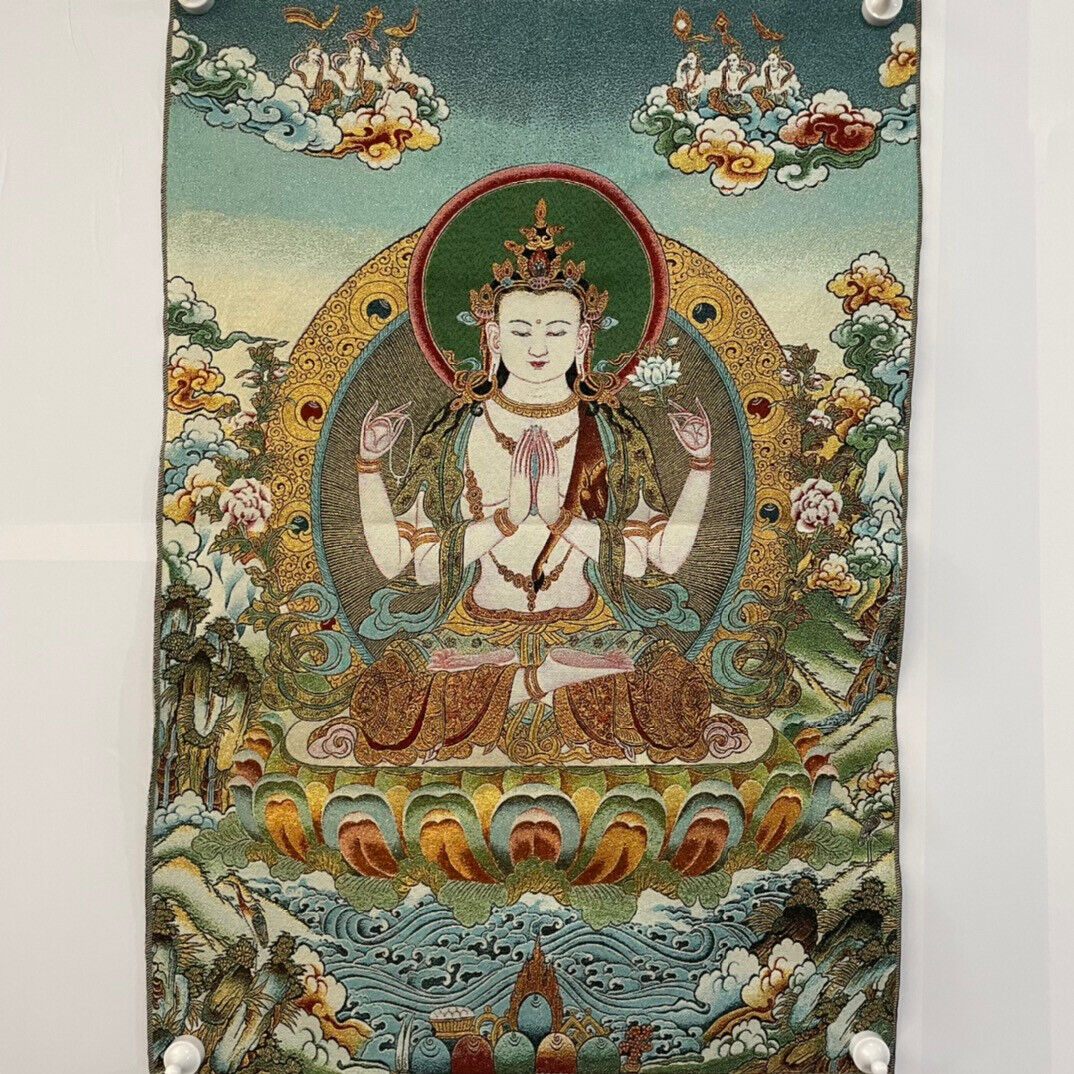 Ancient Tangka Embroidery Guanyin Bodhisattva in Tibet, China 60*90CM（四臂观音2）
