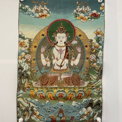 Ancient Tangka Embroidery Guanyin Bodhisattva in Tibet, China 60*90CM（四臂观音2）
