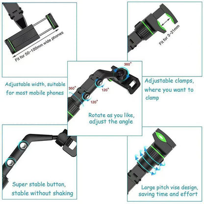 360°Car Rearview Mirror Rotation Adjustable Phone Holder Mount Multifunction LOT