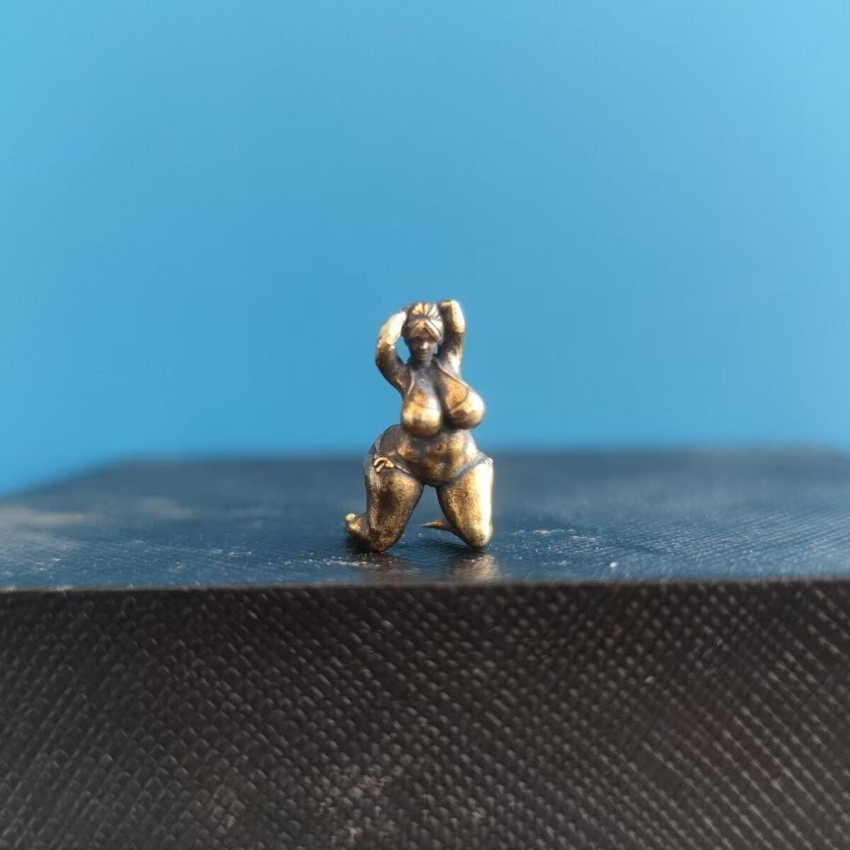 Brass Voluptuous Bikini Character Model Obese Girl Kneeling Figurine