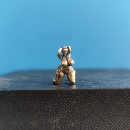 Brass Voluptuous Bikini Character Model Obese Girl Kneeling Figurine