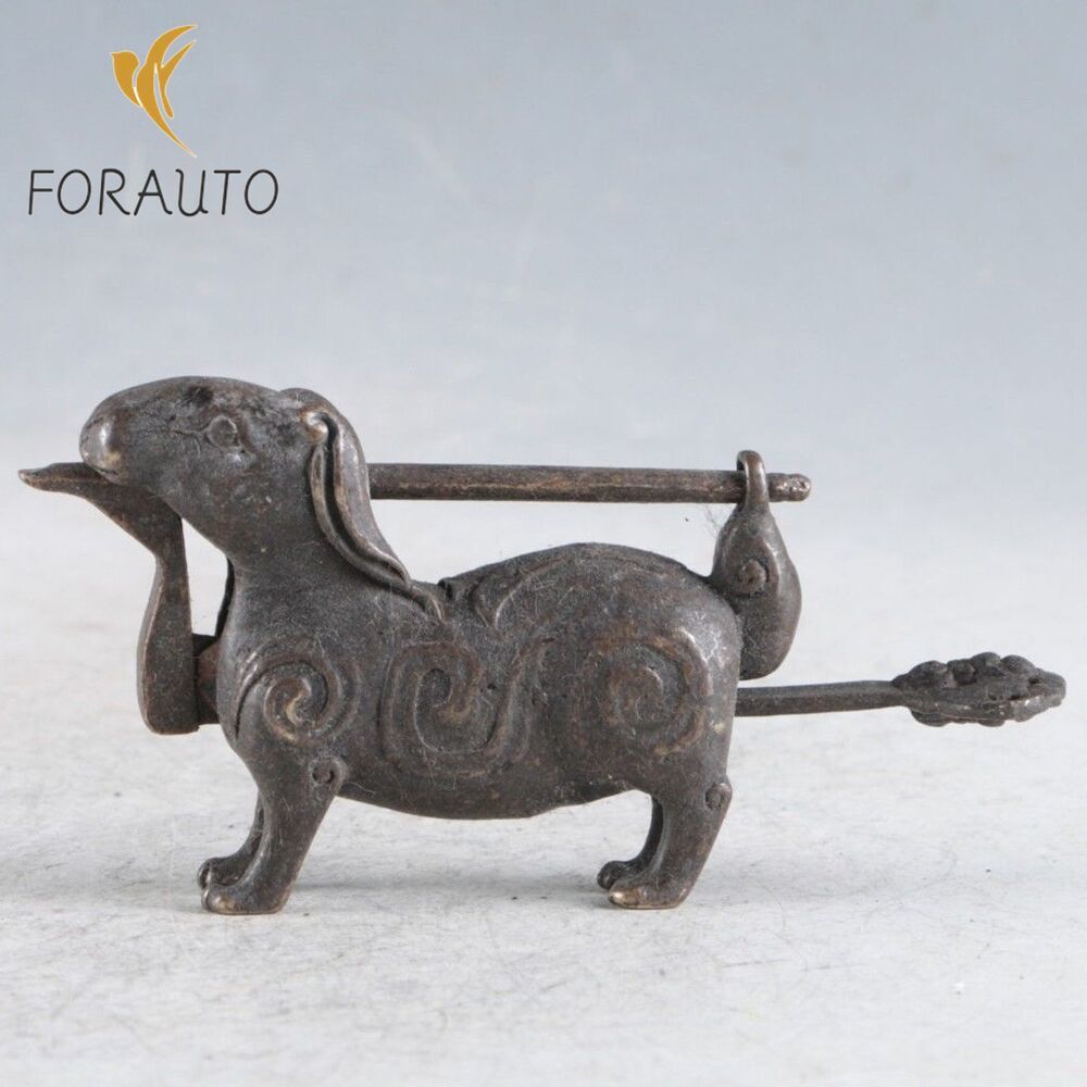 Chinese Old Brass Handmade Rabbit Lock with Keys Rare Collectibles -