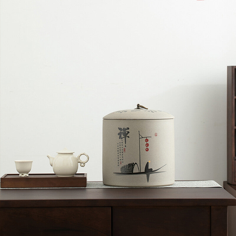 Tea Canister Crude Pottery Tea Caddy Storage For Pu'er Tea Cake Big Jar With Lid