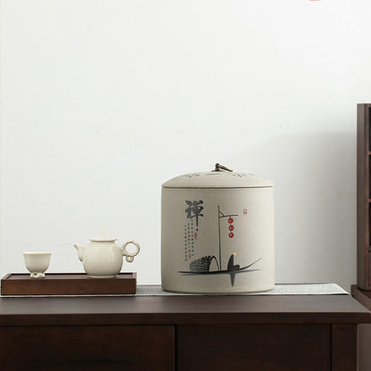 Tea Canister Crude Pottery Tea Caddy Storage For Pu'er Tea Cake Big Jar With Lid