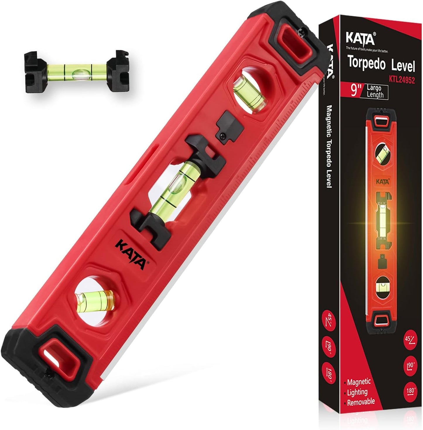 Torpedo Level Magnetic with Light: 9 Inch Shockproof Small Leveler Tool with Rul