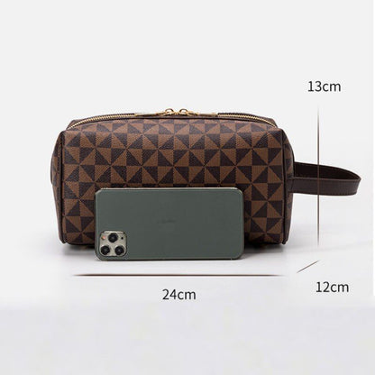 Synthetic Leather Cosmetic Handbag Brown/Black Travel Clutch Portable Makeup Bag