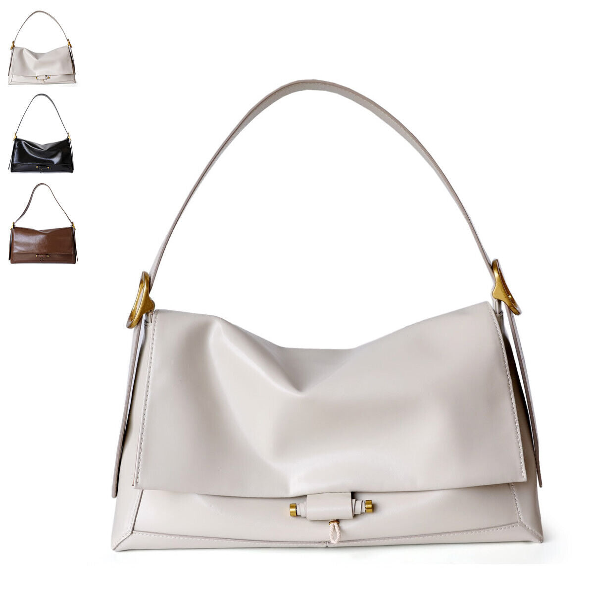Shiny Real Leather Shoulder Bag Small Flap Purse Handbag Messenger Work Bag