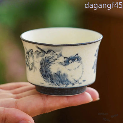 106ml Ceramic Handpainted Cute Cat Teacup Tea-tasting Personal Cup Master Cup