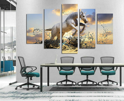 Animal Horses Running 5 Pieces Canvas Print Wall Art Picture Home Decor Posters