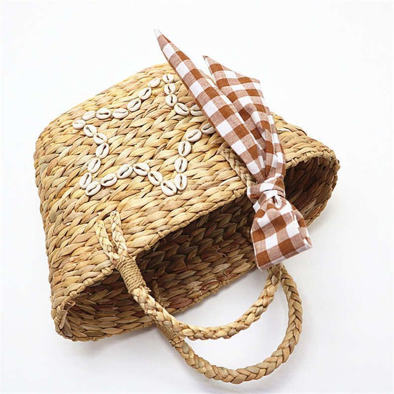 Straw Bag Natural Corns Shell Rattan Knitting Scarf Shoulder Woven Beach Handbag