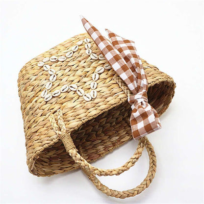 Straw Bag Natural Corns Shell Rattan Knitting Scarf Shoulder Woven Beach Handbag