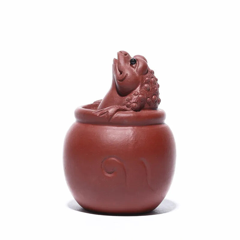 Yixing Sculpture Purple Clay Tea Pet Ornaments LuckGolden Toad Statue Tea