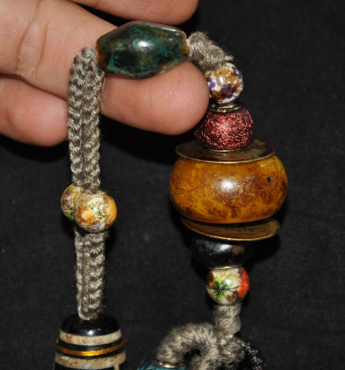 Collect Rare Authentic Old Tibet tibetan agate dzi Inlay gem Pray beads Antiques