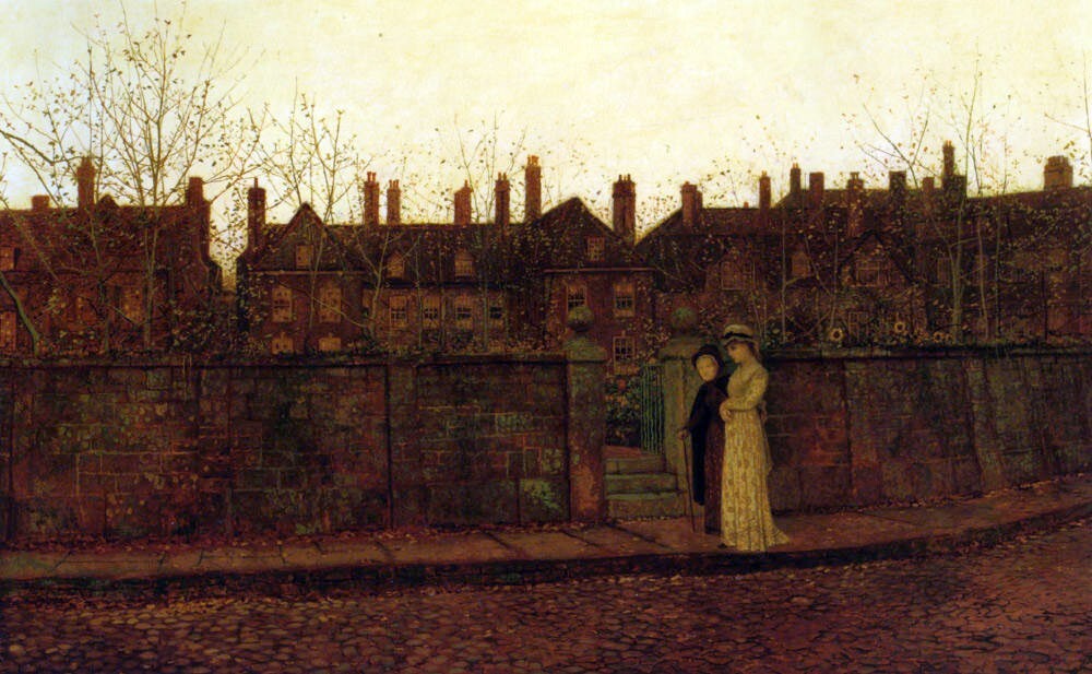 Dream-art Oil painting John-Atkinson-Grimshaw-In-the-Golden-Gloaming landscape