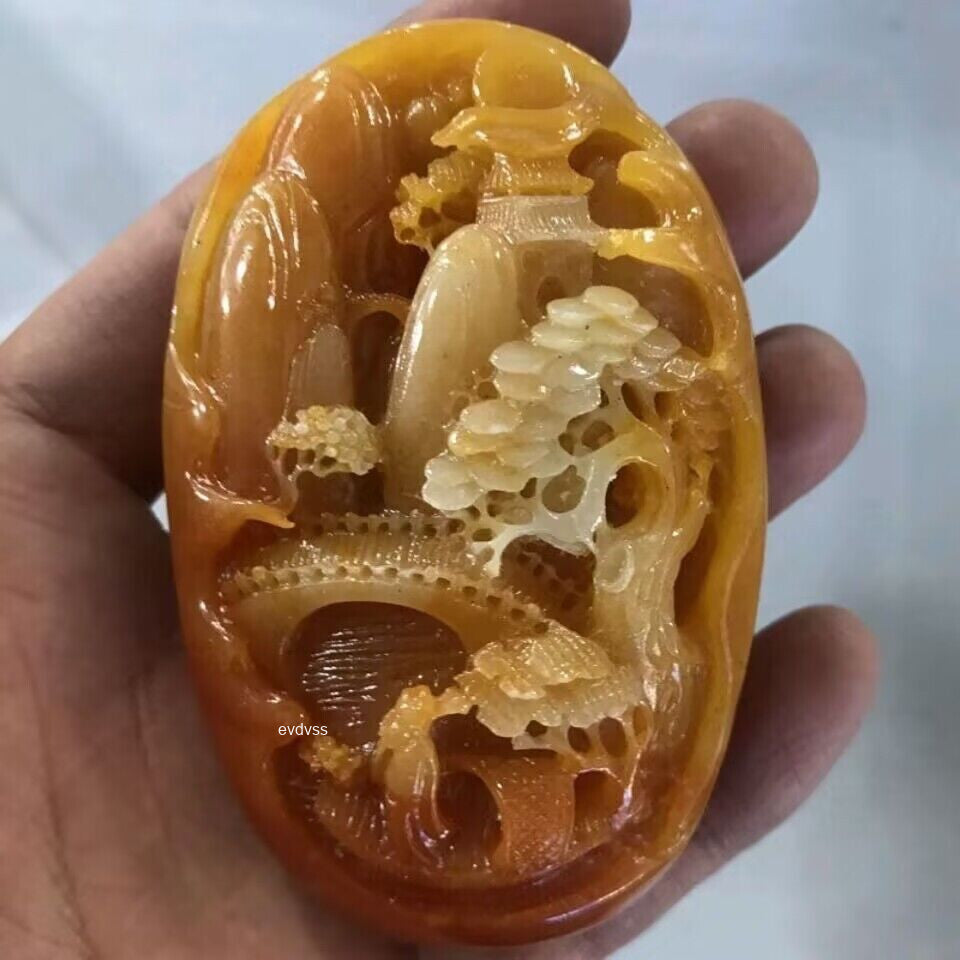 Chinese Antique Collection Huanglong Jade Landscape Artistic Conception