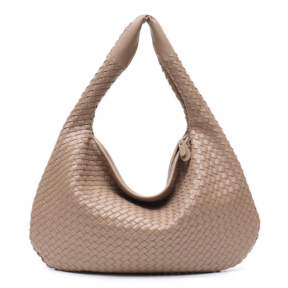 Leather Bag Woven Female Handbag Big Patchwork Zipper Women Shoulder Bags