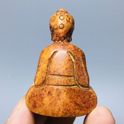 Old Chinese natural yellow jade hand-carved statue joss pendant 1pcs