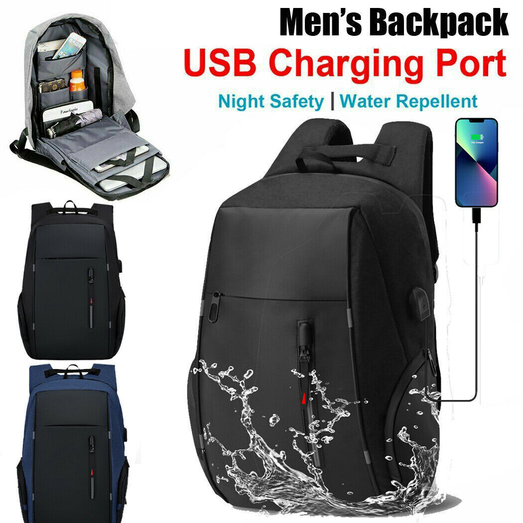 Men Backpack USB Charging Waterproof Laptop Shoulder Bag Travel School Rucksack