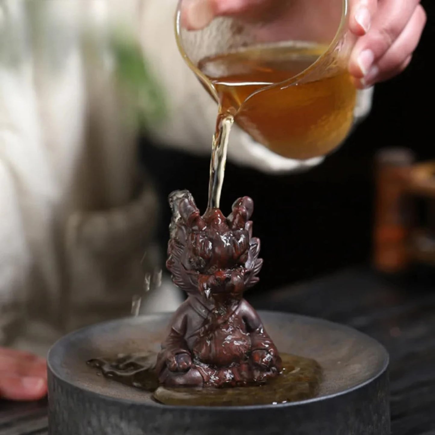 Purple Clay Tea Pet Meditation Dragon 9cm Chinese Statuary Tea Play Desktop