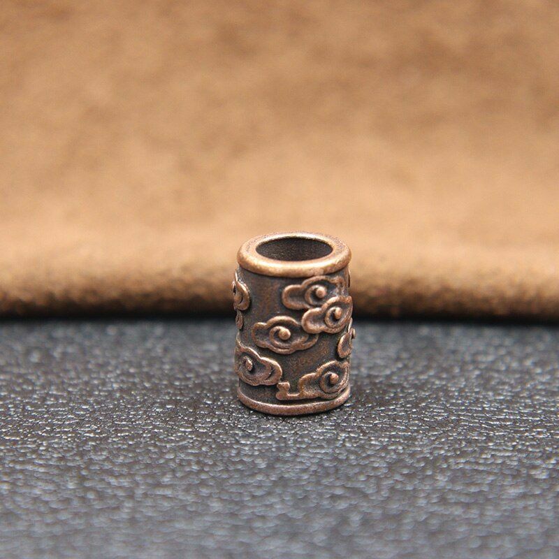 Brass Auspicious Clouds Carved Cylinder Knife Barrel Bead Retro Accessory Silver