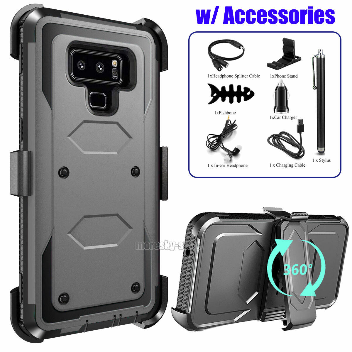 For Samsung Galaxy Note 9 Heavy Duty Clip Holder Case Cover, w/ Accessories