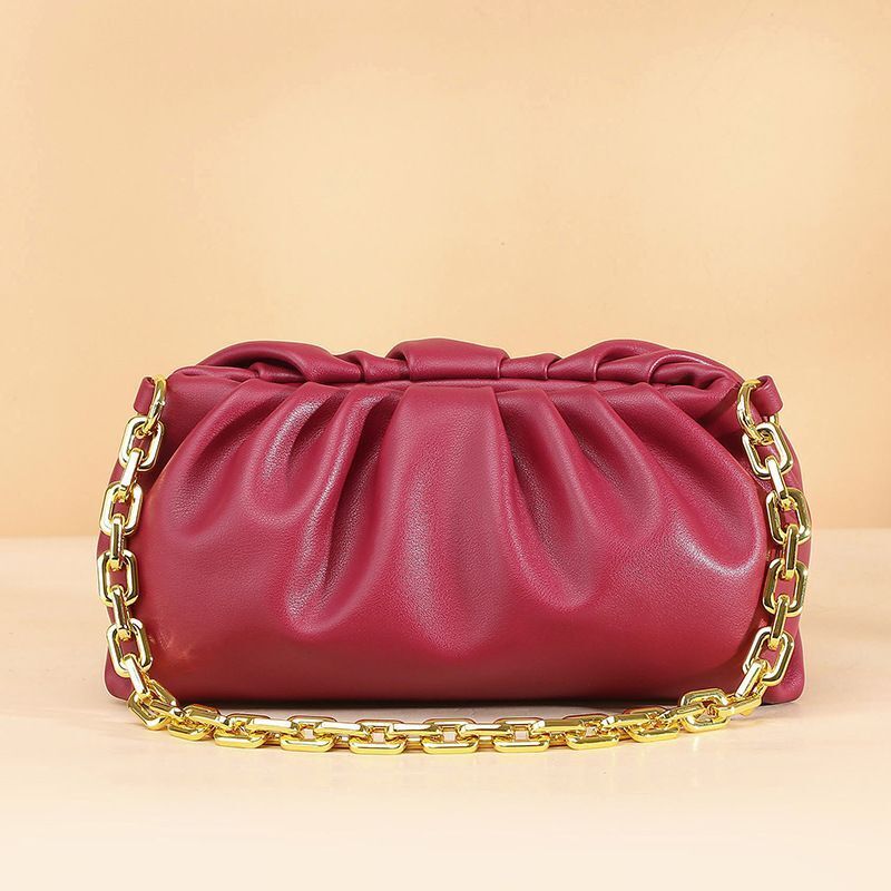 Genuine Cow Leather Handbag Thick Thin Chain Cloud Dumplings Clutch Shoulder Bag