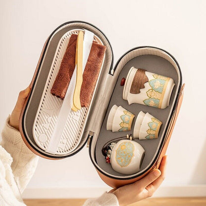portable tea set for travel bag ceramic tea pot cup canister tea tray towel gift