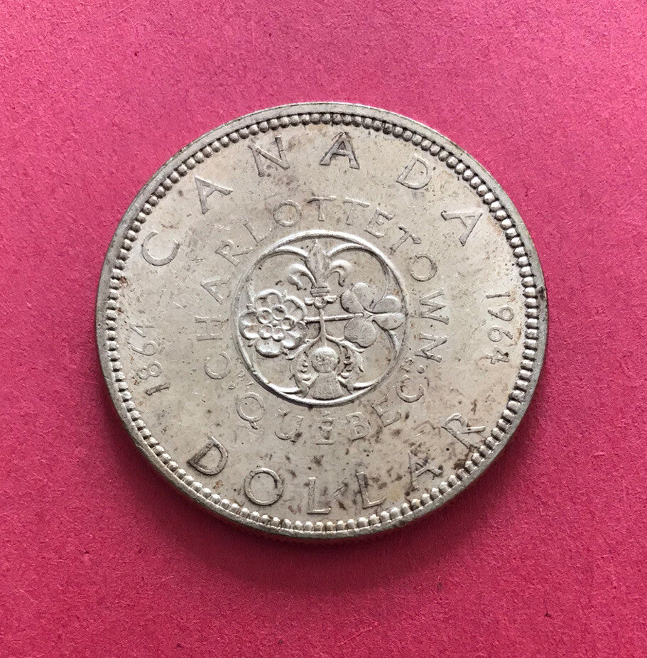 1964 Canada $1 Silver Coin 100th Anniv. of Charlottetown Quebec Queen Elizabeth