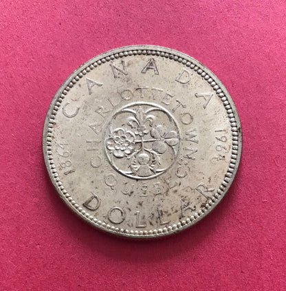 1964 Canada $1 Silver Coin 100th Anniv. of Charlottetown Quebec Queen Elizabeth