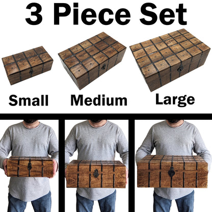 3 Set (S,M & L) Nesting Wooden Pirate Treasure Chests, Hinges & Clasps for locks