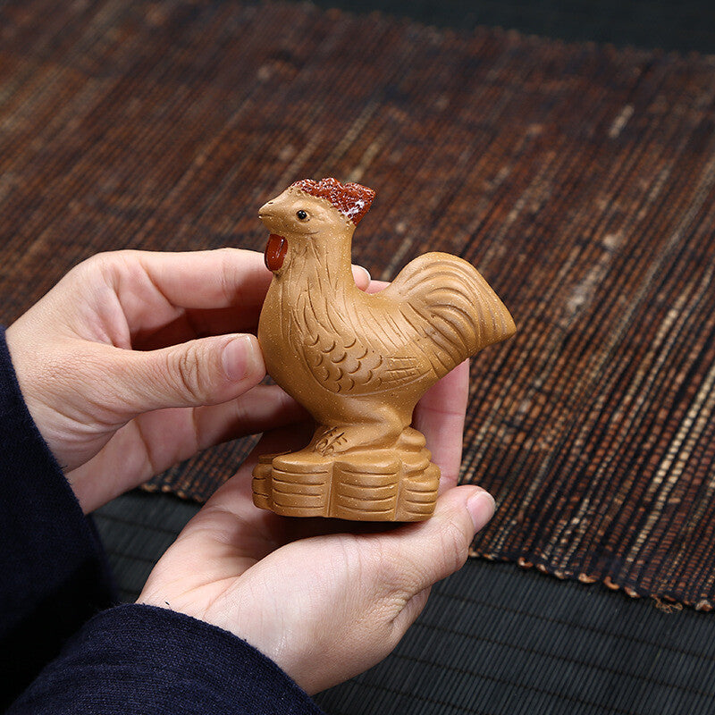 Collection of Wealth Attracting Golden Rooster Morning Tea Pet Tea Set Sculpture