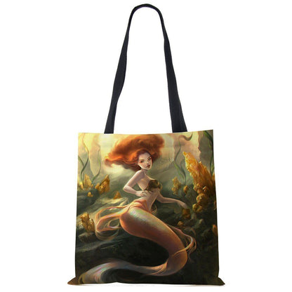 Mermaid Print Shoulder Bag Women Shopping Reusable Bags Large Travel Beach Bags