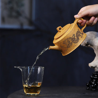 Handmade Tea Pot With 10 Infuser Holes Dragon Design Real Yixing Zisha Duan Clay