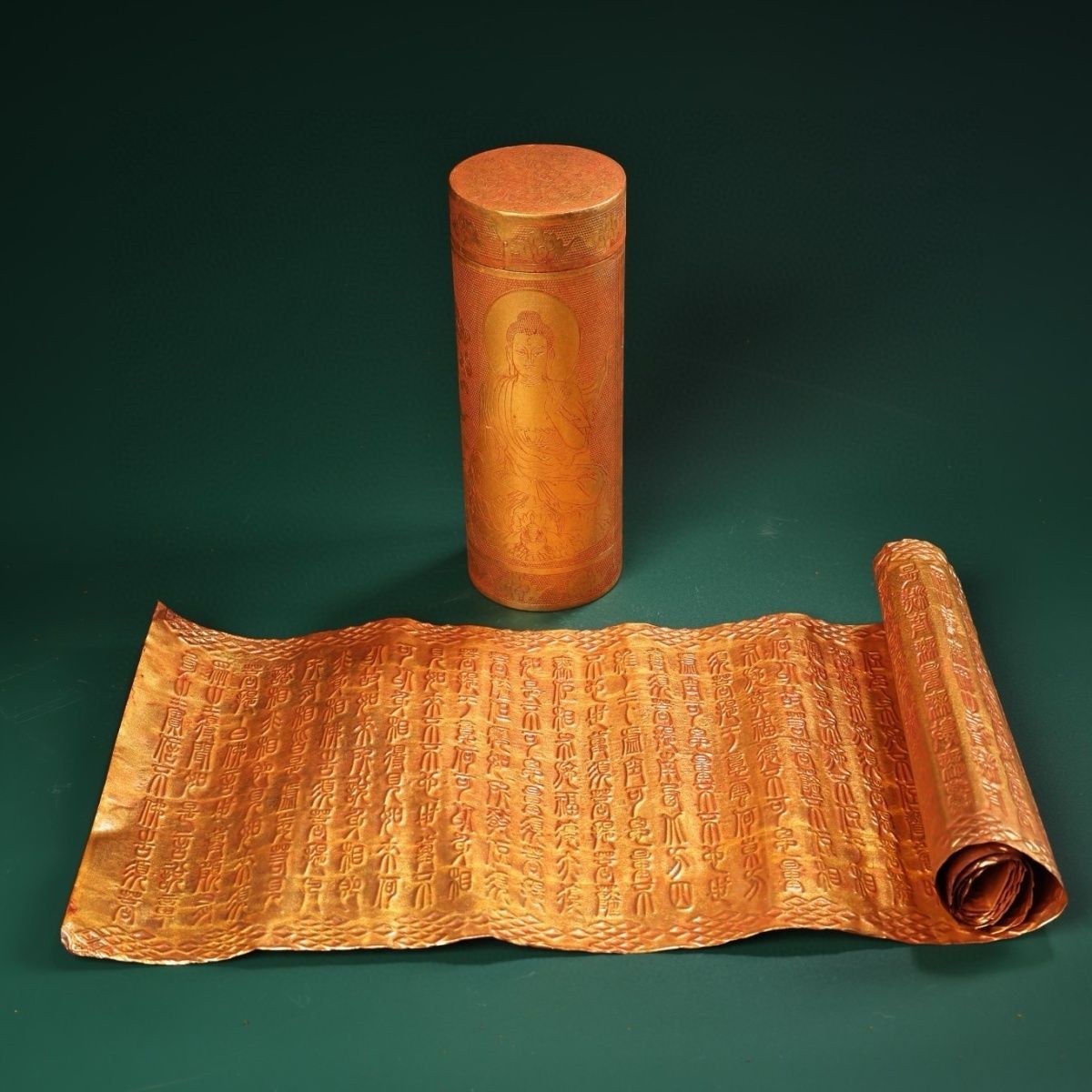 Vintage Brass Buddhist Sutra Scroll Holder 16cm Temple Replica 280g