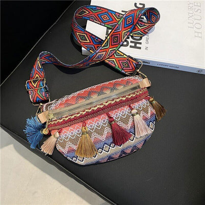 Lady Saddle Bag Retro Tassel Small Bag Wide Shoulder Chest Bag Female Bag